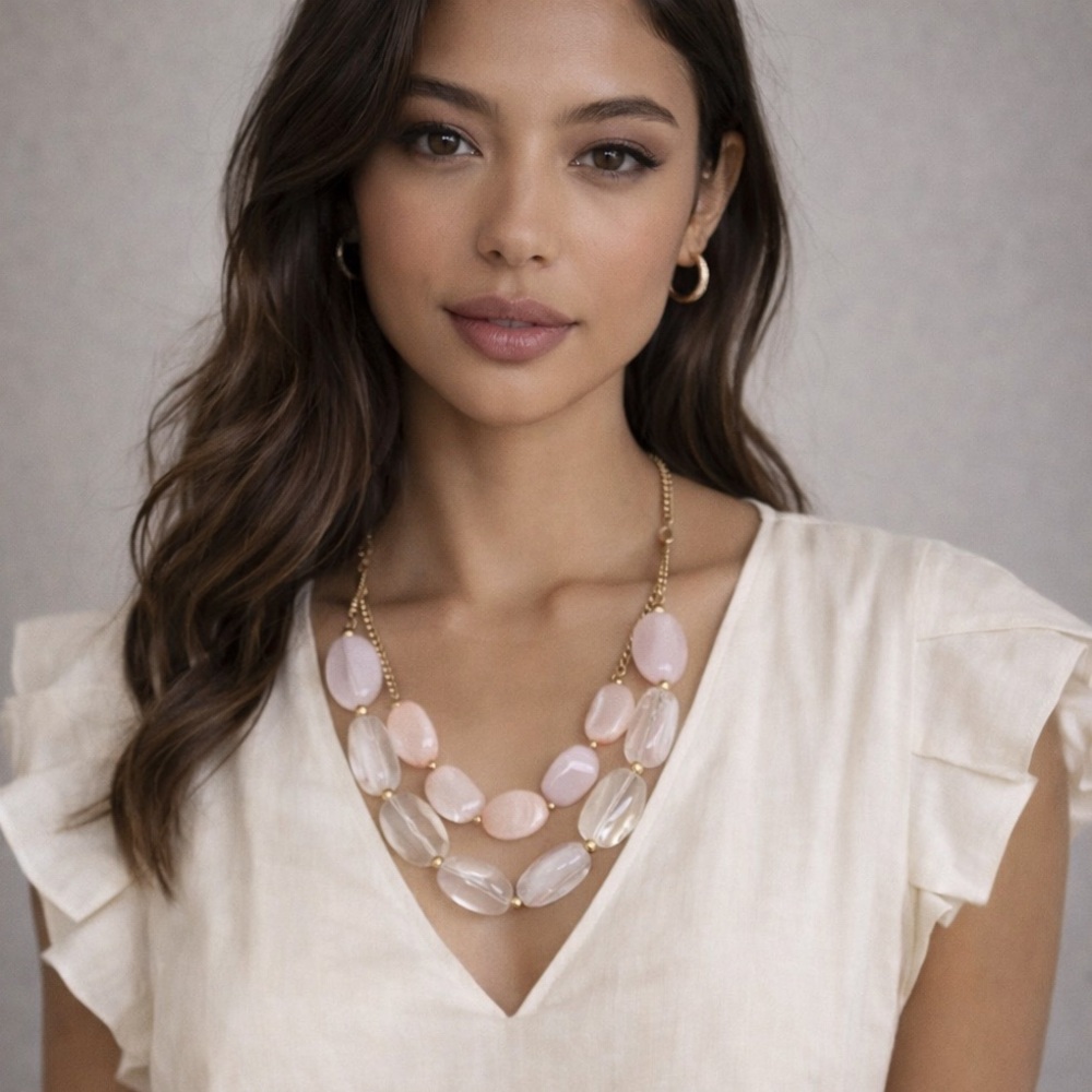 Necklace 90s vintage costume jewelry pink‎ and gold necklace